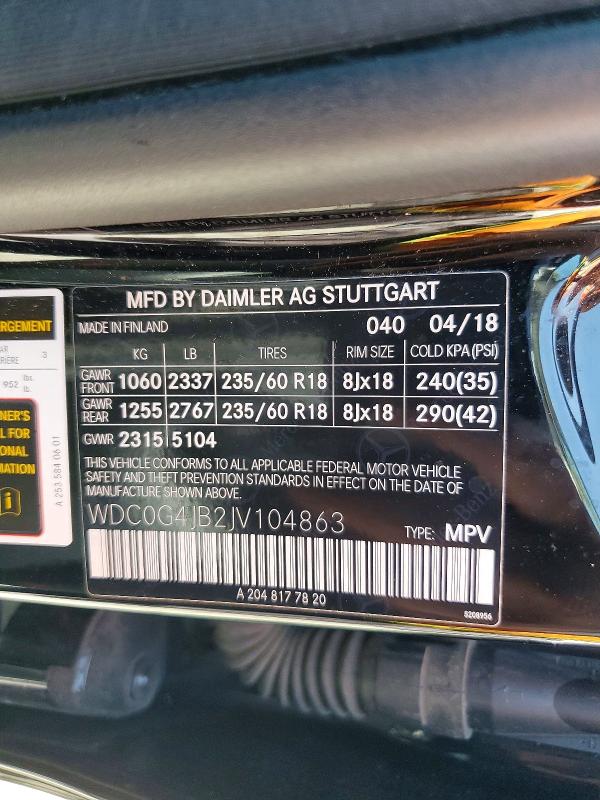 Aukcja sprzedaży 2018 Mercedes-benz Glc, vin: WDC0G4JB2JV104863, numer aukcji: 50587326
