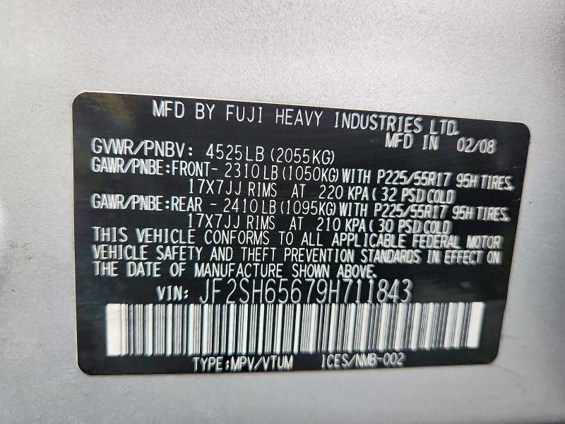 Продаж на аукціоні авто 2009 Subaru Forester, vin: JF2SH65679H711843, номер лоту: 48431296