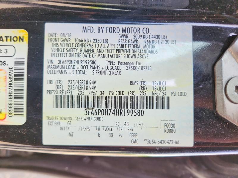 2017 Ford Fusion მანქანა იყიდება აუქციონზე, vin: 3FA6P0H74HR199580, აუქციონის ნომერი: 51186826