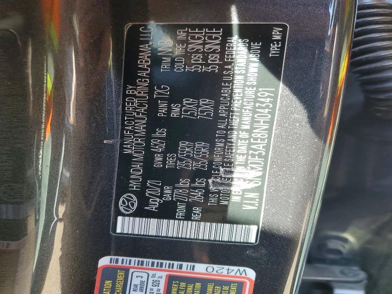 Продаж на аукціоні авто 2022 Hyundai Tucson, vin: 5NMJF3AE8NH043491, номер лоту: 50646506