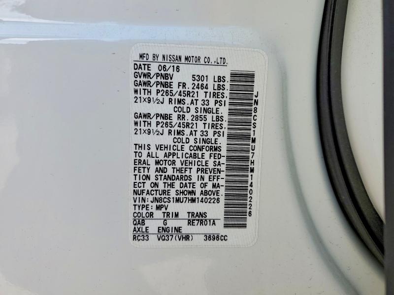 Продаж на аукціоні авто 2017 Infiniti Qx70, vin: JN8CS1MU7HM140226, номер лоту: 50512496