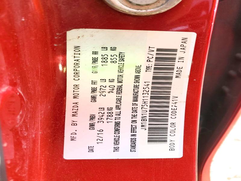 Aukcja sprzedaży 2017 Mazda 3, vin: JM1BN1U75H1132541, numer aukcji: 49884946