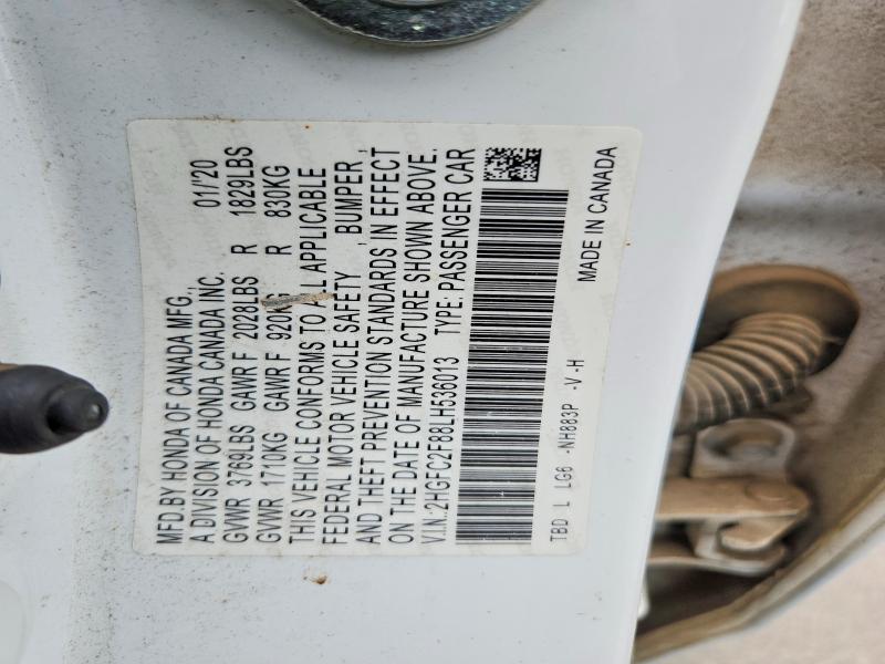 2020 Honda Civic მანქანა იყიდება აუქციონზე, vin: 2HGFC2F88LH536013, აუქციონის ნომერი: 49512826