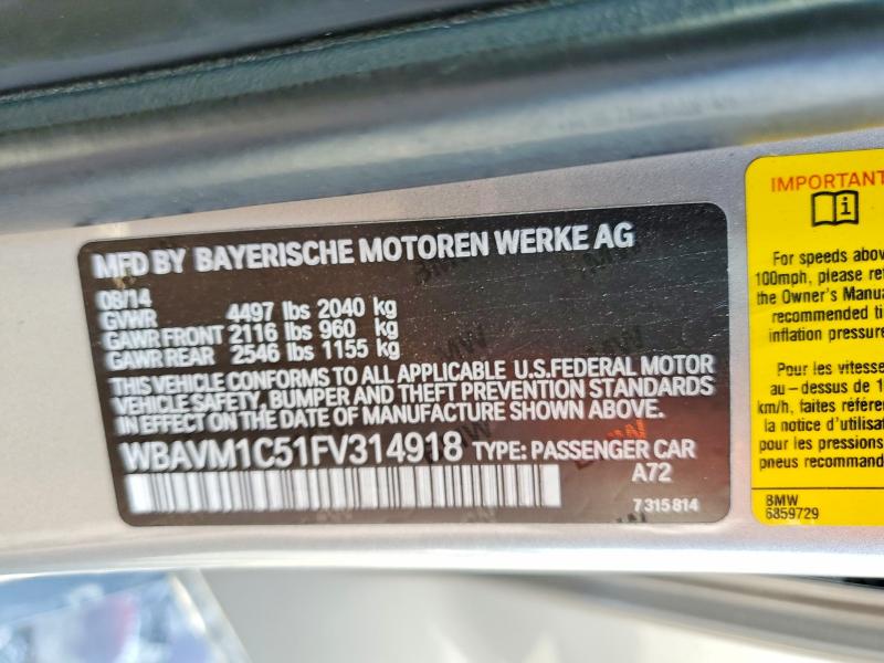Продажа на аукционе авто 2015 Bmw X1, vin: WBAVM1C51FV314918, номер лота: 52024486