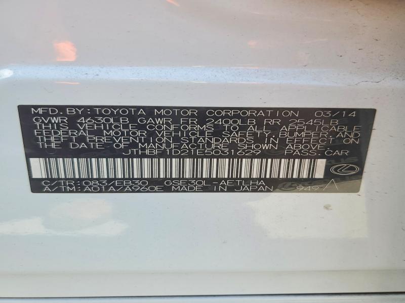 Aukcja sprzedaży 2014 Lexus Is, vin: JTHBF1D21E5031629, numer aukcji: 50527006