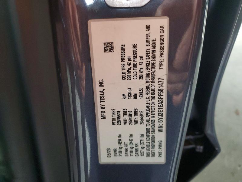 2023 Tesla Model 3 მანქანა იყიდება აუქციონზე, vin: 5YJ3E1EA3PF581477, აუქციონის ნომერი: 49315396