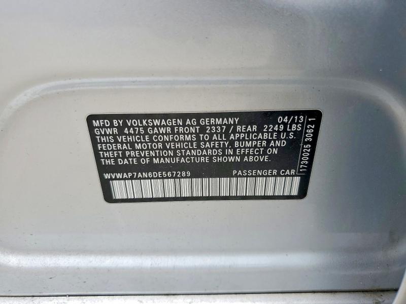 2013 Volkswagen Cc მანქანა იყიდება აუქციონზე, vin: WVWAP7AN6DE567289, აუქციონის ნომერი: 49130536