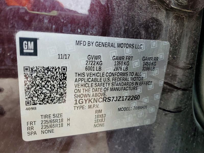 47024406 :رقم المزاد ، 1GYKNCRS7JZ172260 vin ، 2018 Cadillac Xt5 مزاد بيع