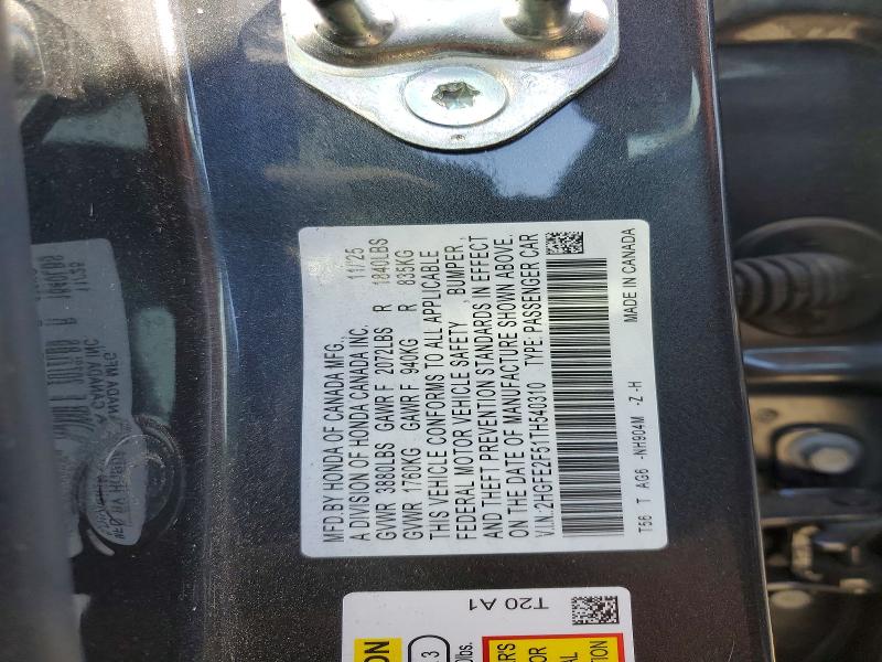 51890786 :رقم المزاد ، 2HGFE2F51TH540310 vin ، 2026 Honda Civic مزاد بيع