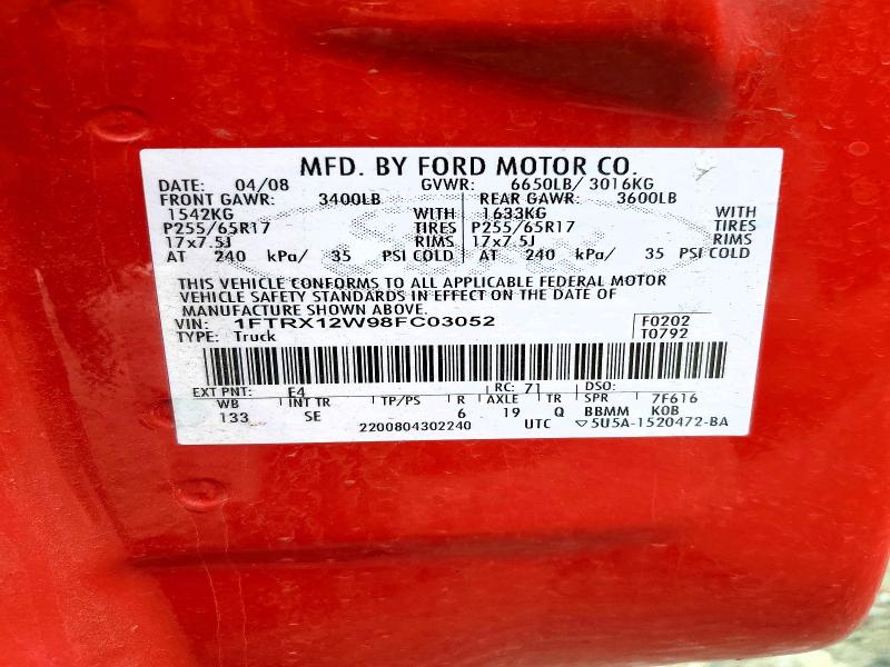 Aukcja sprzedaży 2008 Ford F150, vin: 1FTRX12W98FC03052, numer aukcji: 48530136