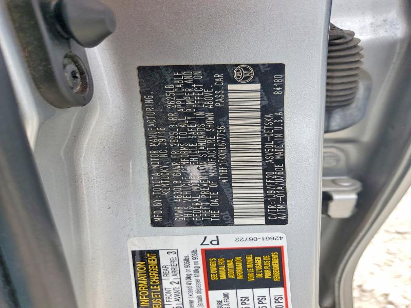Продаж на аукціоні авто 2017 Toyota Camry, vin: 4T1BF1FKXHU677756, номер лоту: 52044216