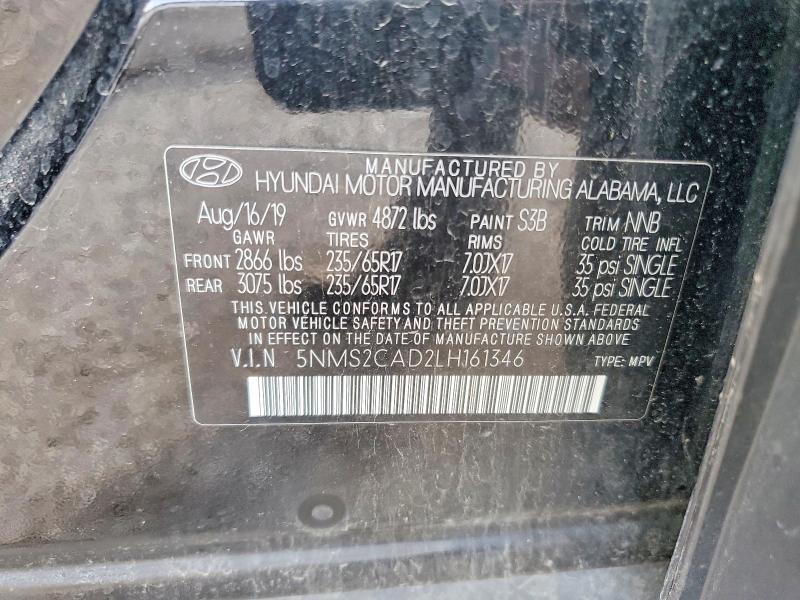 49162376 :رقم المزاد ، 5NMS2CAD2LH161346 vin ، 2020 Hyundai Santa Fe مزاد بيع