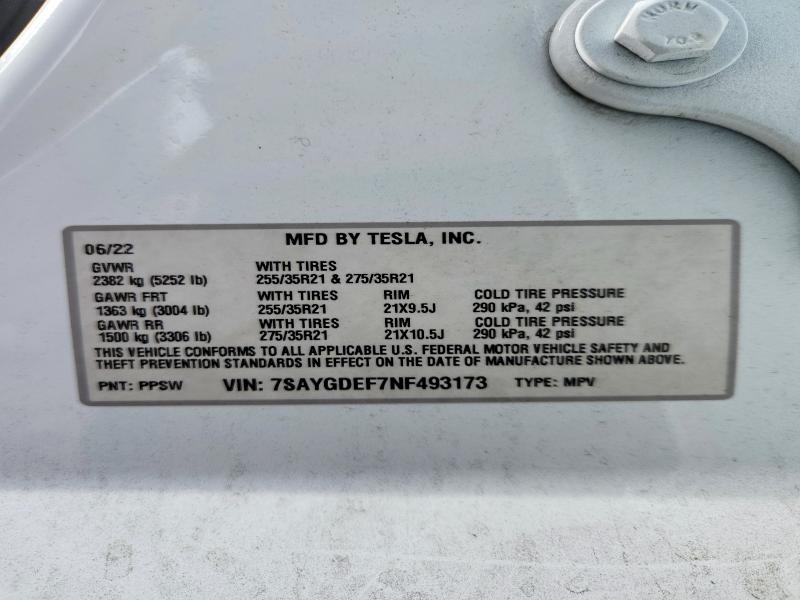 Aukcja sprzedaży 2022 Tesla Model Y, vin: 7SAYGDEF7NF493173, numer aukcji: 49164896