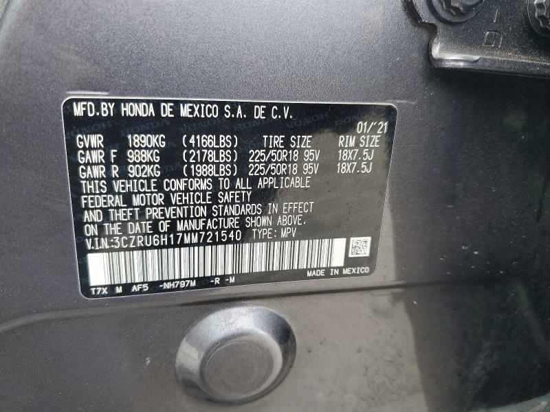 Продажа на аукционе авто 2021 Honda Hr-v, vin: 3CZRU6H17MM721540, номер лота: 49850486