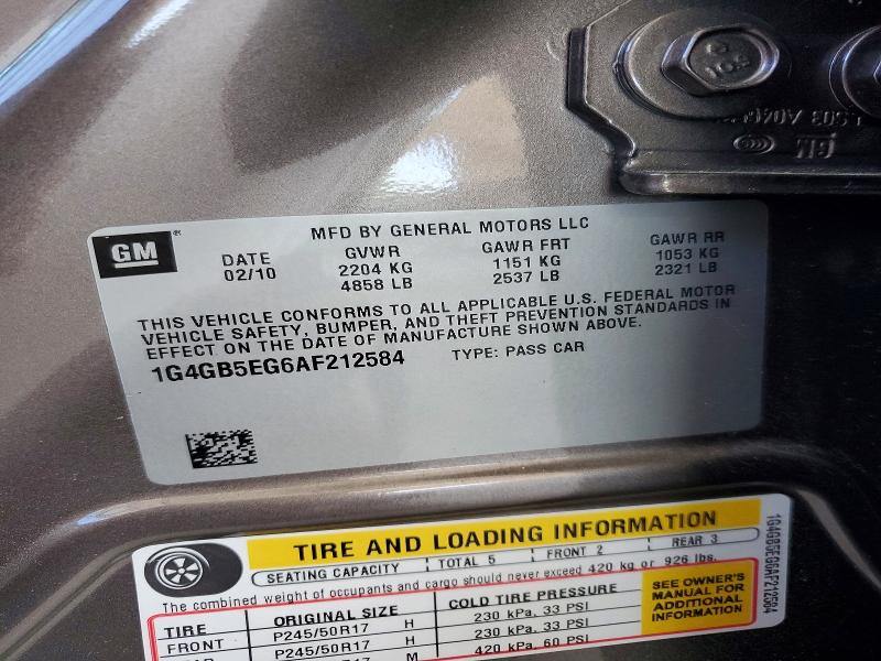 2010 Buick Lacrosse მანქანა იყიდება აუქციონზე, vin: 1G4GB5EG6AF212584, აუქციონის ნომერი: 50261786