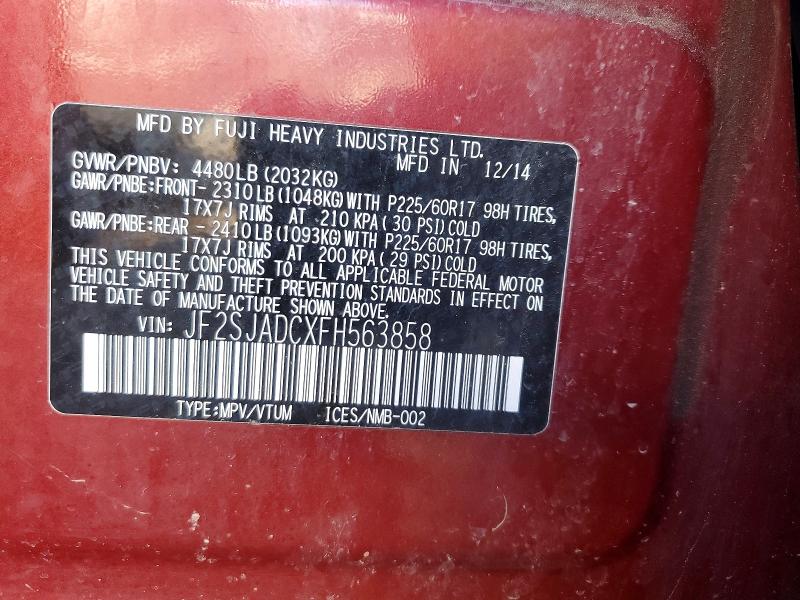 Продаж на аукціоні авто 2015 Subaru Forester, vin: JF2SJADCXFH563858, номер лоту: 51201106
