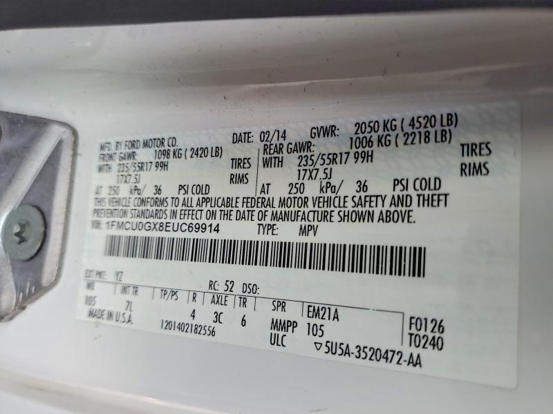 48963656 :رقم المزاد ، 1FMCU0GX8EUC69914 vin ، 2014 Ford Escape مزاد بيع