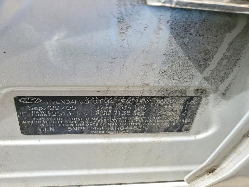 Aukcja sprzedaży 2006 Hyundai Sonata, vin: 5NPEU46F46H044835, numer aukcji: 48292206