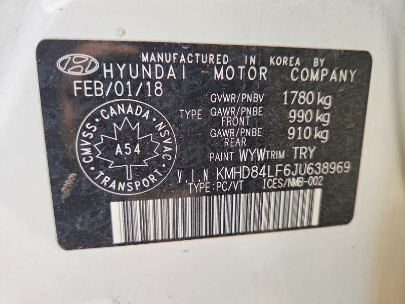 2018 Hyundai Elantra მანქანა იყიდება აუქციონზე, vin: KMHD84LF6JU638969, აუქციონის ნომერი: 50285236