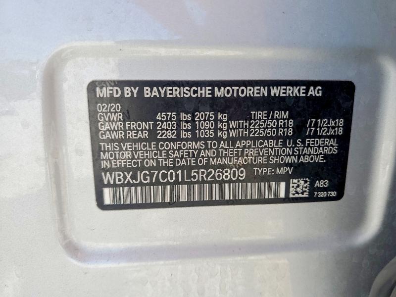 51406356 :رقم المزاد ، WBXJG7C01L5R26809 vin ، 2020 Bmw X1 مزاد بيع