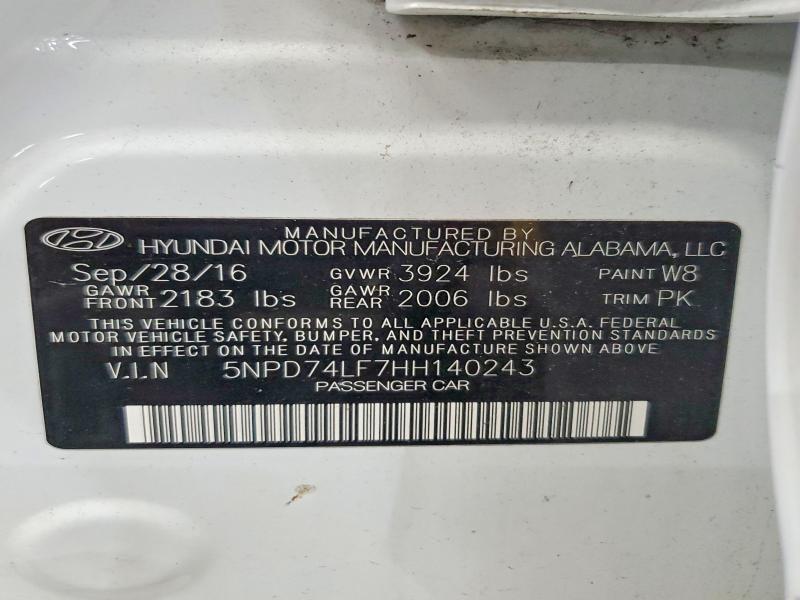 Aukcja sprzedaży 2017 Hyundai Elantra, vin: 5NPD74LF7HH140243, numer aukcji: 50214236
