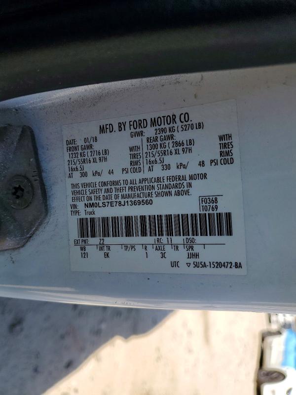 52253816 :رقم المزاد ، NM0LS7E78J1369560 vin ، 2018 Ford Transit Connect مزاد بيع
