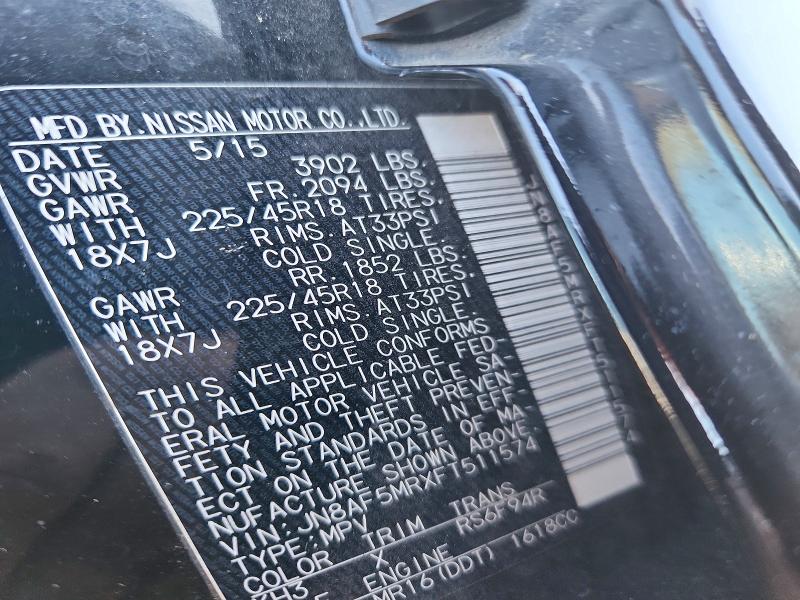 2015 Nissan Juke მანქანა იყიდება აუქციონზე, vin: JN8AF5MRXFT511574, აუქციონის ნომერი: 48708166