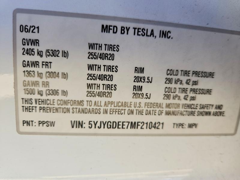 Продажа на аукционе авто 2021 Tesla Model Y, vin: 5YJYGDEE7MF210421, номер лота: 49101466