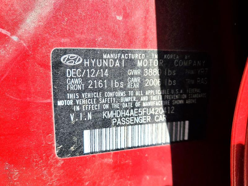 Aukcja sprzedaży 2015 Hyundai Elantra, vin: KMHDH4AE5FU420412, numer aukcji: 50892106