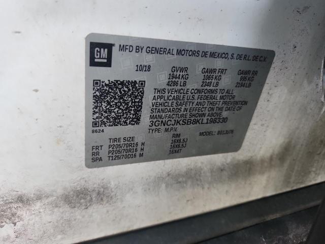 2019 Chevrolet Trax მანქანა იყიდება აუქციონზე, vin: 3GNCJKSB8KL198330, აუქციონის ნომერი: 51357826