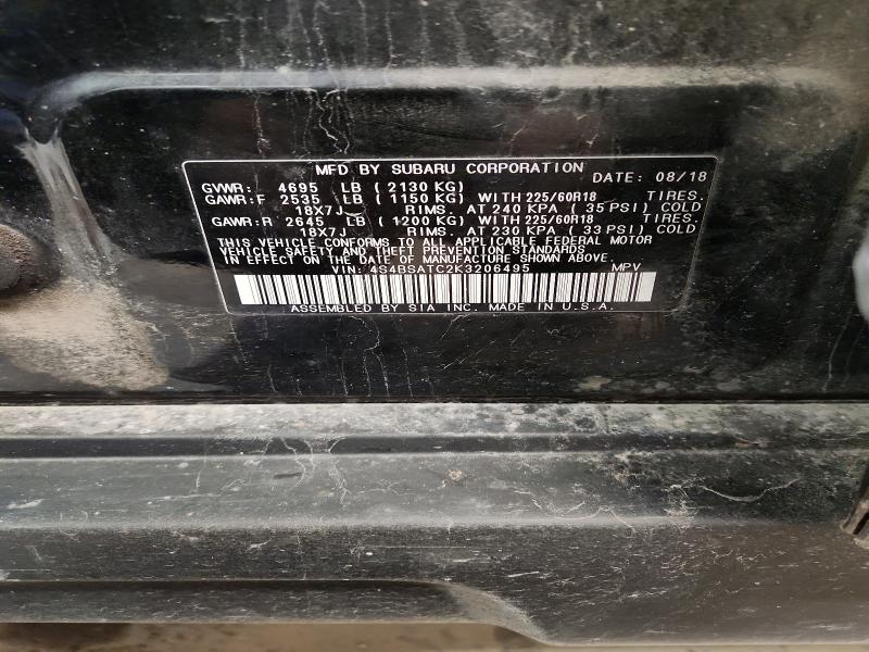 2019 Subaru Outback მანქანა იყიდება აუქციონზე, vin: 4S4BSATC2K3206495, აუქციონის ნომერი: 48261916