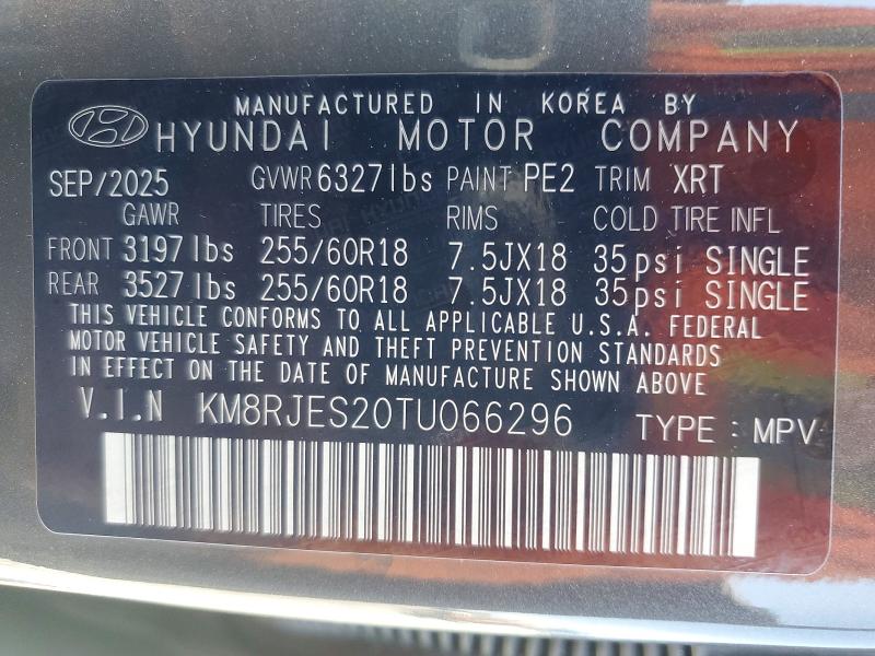 51360506 :رقم المزاد ، KM8RJES20TU066296 vin ، 2026 Hyundai Palisade مزاد بيع