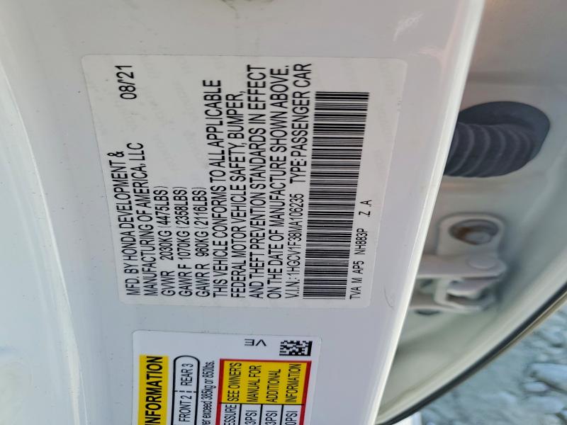 Продажа на аукционе авто 2021 Honda Accord, vin: 1HGCV1F38MA106235, номер лота: 51105826