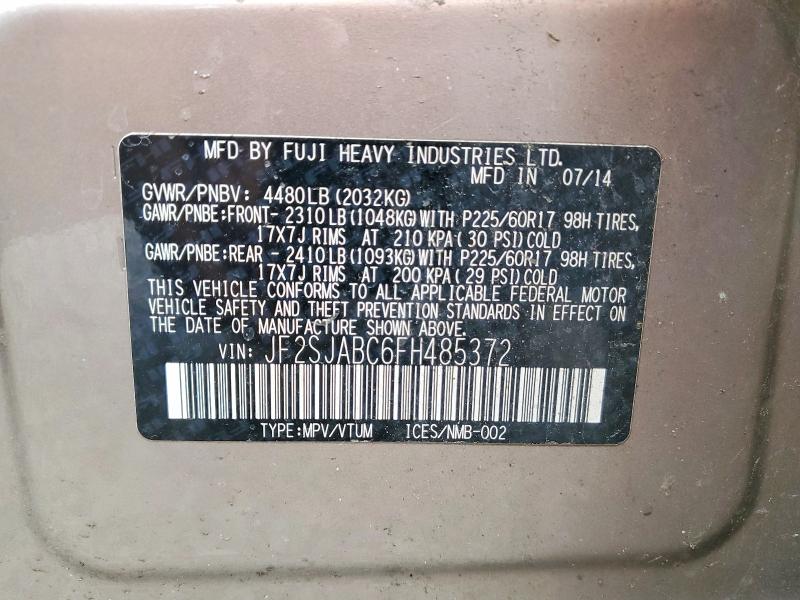 Aukcja sprzedaży 2015 Subaru Forester, vin: JF2SJABC6FH485372, numer aukcji: 51460866
