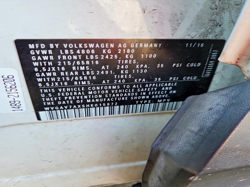 49938516 :رقم المزاد ، WVGAV7AX5HK015972 vin ، 2017 Volkswagen Tiguan مزاد بيع