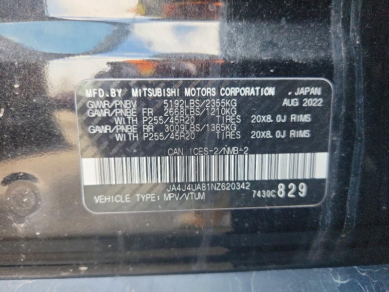 Aukcja sprzedaży 2022 Mitsubishi Outlander, vin: JA4J4UA81NZ620342, numer aukcji: 50716096