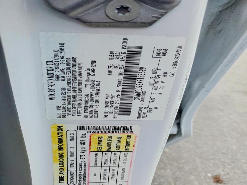 Продаж на аукціоні авто 2019 Ford Fusion, vin: 3FA6P0D98KR138599, номер лоту: 50950496