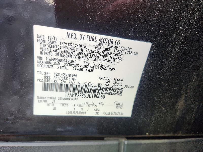 48783376 :رقم المزاد ، 1FAHP2E80DG190068 vin ، 2013 Ford Taurus مزاد بيع