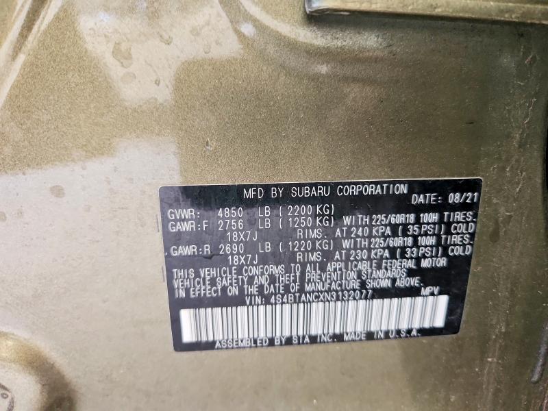 Aukcja sprzedaży 2022 Subaru Outback, vin: 4S4BTANCXN3132077, numer aukcji: 49727556