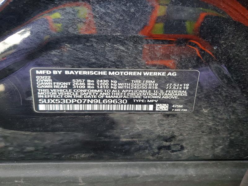 Продаж на аукціоні авто 2022 Bmw X3, vin: 5UX53DP07N9L69630, номер лоту: 48906136
