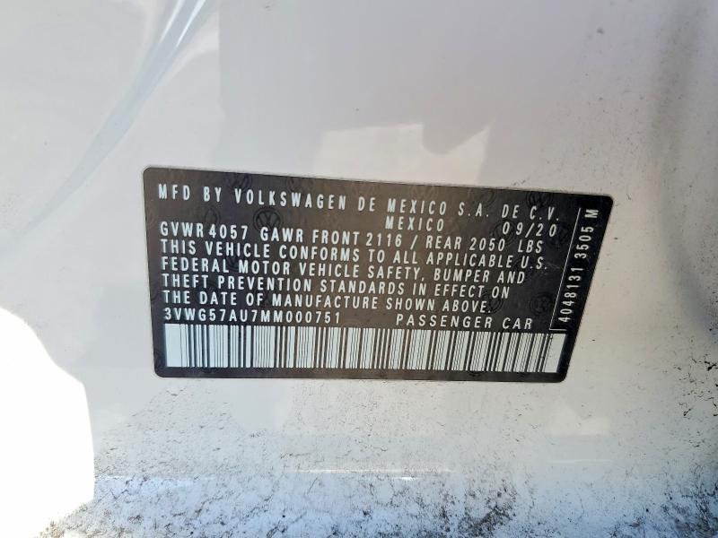 2021 Volkswagen Other მანქანა იყიდება აუქციონზე, vin: 3VWG57AU7MM000751, აუქციონის ნომერი: 50235046