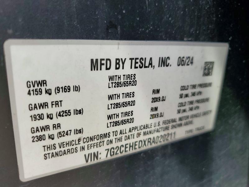 Продажа на аукционе авто 2024 Tesla Cybertruck, vin: 7G2CEHEDXRA020211, номер лота: 51009016