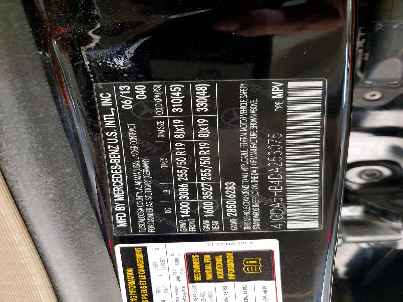 Aukcja sprzedaży 2013 Mercedes-benz Ml, vin: 4JGDA5HB4DA253075, numer aukcji: 50071986