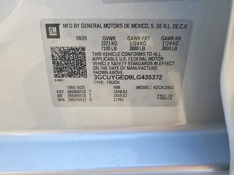 50629716 :رقم المزاد ، 3GCUYGED9LG435372 vin ، 2020 Chevrolet Silverado مزاد بيع