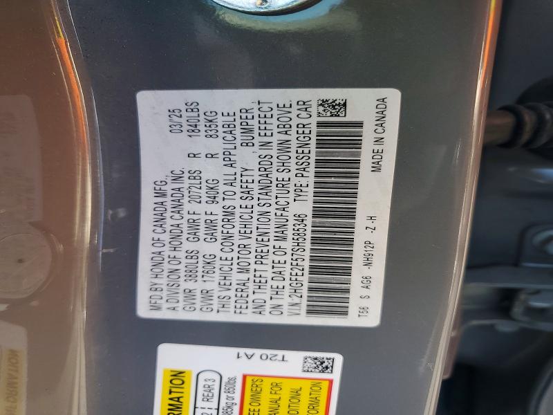 Продаж на аукціоні авто 2025 Honda Civic, vin: 2HGFE2F57SH585346, номер лоту: 49914886