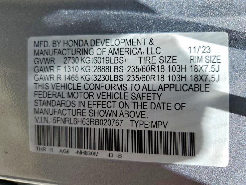 51421306 :رقم المزاد ، 5FNRL6H63RB020767 vin ، 2024 Honda Odyssey مزاد بيع