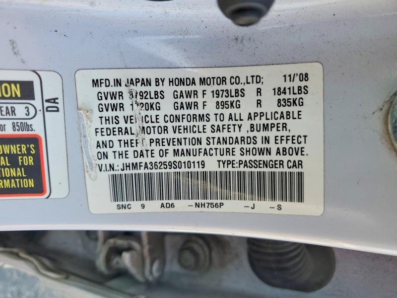 2009 Honda Civic მანქანა იყიდება აუქციონზე, vin: JHMFA36259S010119, აუქციონის ნომერი: 49104266