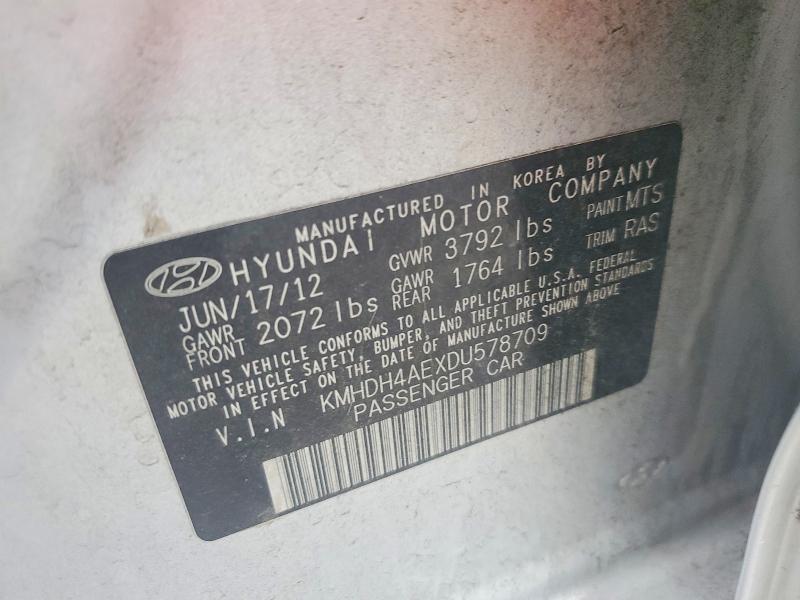 Продаж на аукціоні авто 2013 Hyundai Elantra, vin: KMHDH4AEXDU578709, номер лоту: 51630816