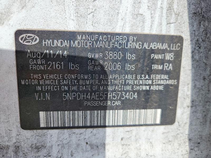 52064276 :رقم المزاد ، 5NPDH4AE5FH573404 vin ، 2015 Hyundai Elantra مزاد بيع