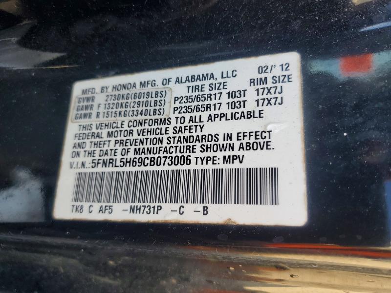 Aukcja sprzedaży 2012 Honda Odyssey, vin: 5FNRL5H69CB073006, numer aukcji: 50185806